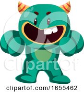 Poster, Art Print Of Angry Green Monster Ready To Fight Vector Illustration