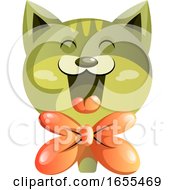 Poster, Art Print Of Happy Green Cat With Orange Bowtie Vector Illustration