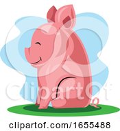 Poster, Art Print Of Happy Pig Sitting On A Grass Chinese New Yearillustration Vector