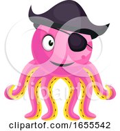 Poster, Art Print Of Smiling Octopus With An Eyepatch Illustration Vector