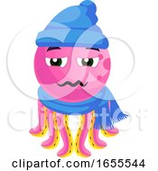 Poster, Art Print Of Octopus In Winter Clothes Illustration Vector