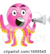 Poster, Art Print Of Octopus With A Speakerphone Illustration Vector
