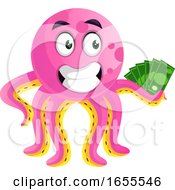 Poster, Art Print Of Octopus Hodling Money Illustration Vector