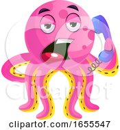 Poster, Art Print Of Pink Octopus Speaking On The Phone Illustration Vector