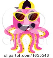 Poster, Art Print Of Octopus With Sunglasses And Hat Illustration Vector