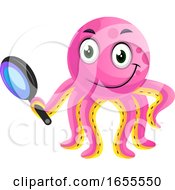 Poster, Art Print Of Pink Octopus Researching Illustration Vector