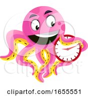 Poster, Art Print Of Octopus Holding A Clock Illustration Vector