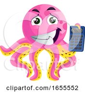 Poster, Art Print Of Pink Octopus With A Calculator Illustration Vector