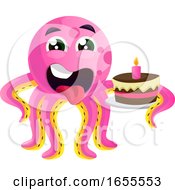 Poster, Art Print Of Octopus With A Birthday Cake Illustration Vector