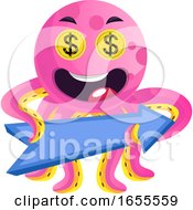 Pink Octopus With A Direction Sign Illustration Vector
