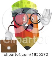 Poster, Art Print Of Red Pencil With Brown Briefcase In Her Hand Illustration Vector