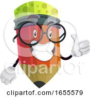 Poster, Art Print Of Red Pencil With Glasses Giving A Thumbs Up Illustration Vector