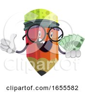 Poster, Art Print Of Red Pencil Has Some Money In His Hands Illustration Vector
