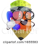 Poster, Art Print Of Red Pencil Wearing Glasses And Talking On The Phone Illustration Vector