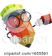 Poster, Art Print Of Red Pencil Drinking Coffee From His Favourite Cup Illustration Vector