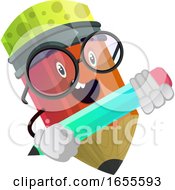 Red Pencil Holding Another Pencil In His Hands Illustration Vector