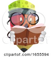 Scared Pencil Reading A Book Illustration Vector