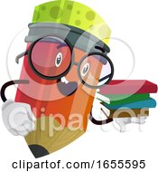Red Pencil With Colorful Books Illustration Vector