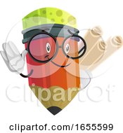 Poster, Art Print Of Pencil Holding Folded Maps In His Hands Illustration Vector