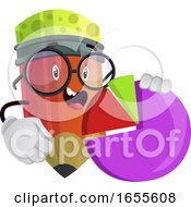 Red Pencil Holding A Pie Chart Illustration Vector