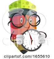 Red Pencil With A Clock In His Hands Illustration Vector