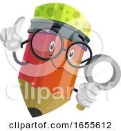 Red Pencil Looking At Something With A Magnifier Illustration Vector