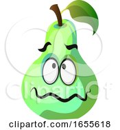 Poster, Art Print Of Green Pear Cartoon Face Sick Illustration Vector