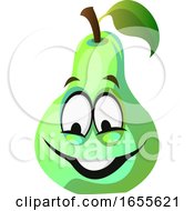 Poster, Art Print Of Green Pear Cartoon Face Smiling Illustration Vector