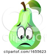 Green Pear Cartoon Face Sad Illustration Vector