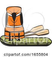Poster, Art Print Of Life Jacket With Paddles And A Raft