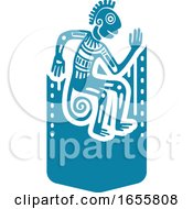Poster, Art Print Of Teal Mayan Aztec Hieroglyph Art Of A Tribal Man Monkey Or God
