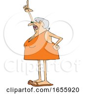 Cartoon Woman Wearing A Swimsuit And Pointing Up