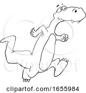 Poster, Art Print Of Cartoon Black And White Dinosaur Running