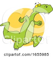 Poster, Art Print Of Cartoon Dinosaur Running Over An Orange Circle