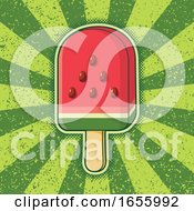 Poster, Art Print Of Watermelon Popsicle Over Green Rays