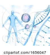 3D Medical Background With Male Figure On DNA Strands And Virus Cells Background