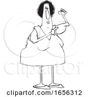 Cartoon Black And White Woman Pointing To Her Flabby Tricep