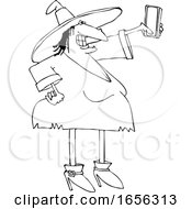 Poster, Art Print Of Cartoon Black And White Witch Taking A Selfie