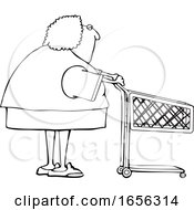 Poster, Art Print Of Cartoon Black And White Woman With A Shopping Cart