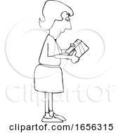 Poster, Art Print Of Cartoon Black And White Woman Reading Ingredients On A Boxed Product