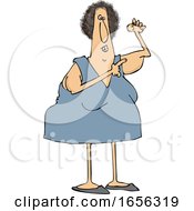 Cartoon Caucasian Woman Pointing To Her Flabby Tricep