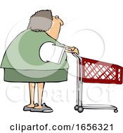 Poster, Art Print Of Cartoon Caucasian Woman With A Shopping Cart