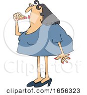 Poster, Art Print Of Cartoon Chubby Caucasian Woman Applying Lipstick