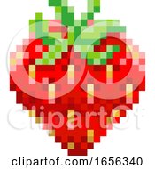 Poster, Art Print Of Strawberry Pixel Art 8 Bit Video Game Fruit Icon