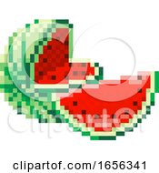 Poster, Art Print Of Watermelon Pixel Art 8 Bit Video Game Fruit Icon