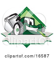 Poster, Art Print Of Green Lawn Mower Mascot Cartoon Character On A Blank Label