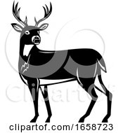 Poster, Art Print Of Whitetail Deer Side View Woodcut