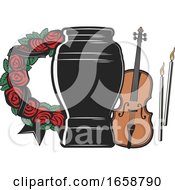 Poster, Art Print Of Funerary Urn Violin And Rose Wreath