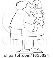 Poster, Art Print Of Cartoon Black And White Granny Holding A Baby