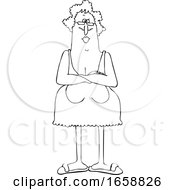 Cartoon Black And White Senior Woman With Her Breasts Hanging Low